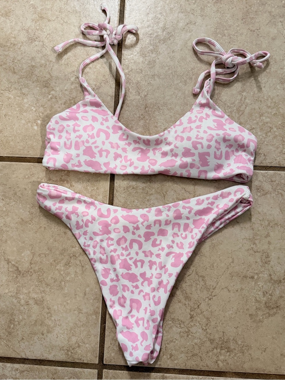 EUC Pink & White Leopard Print Bikini
